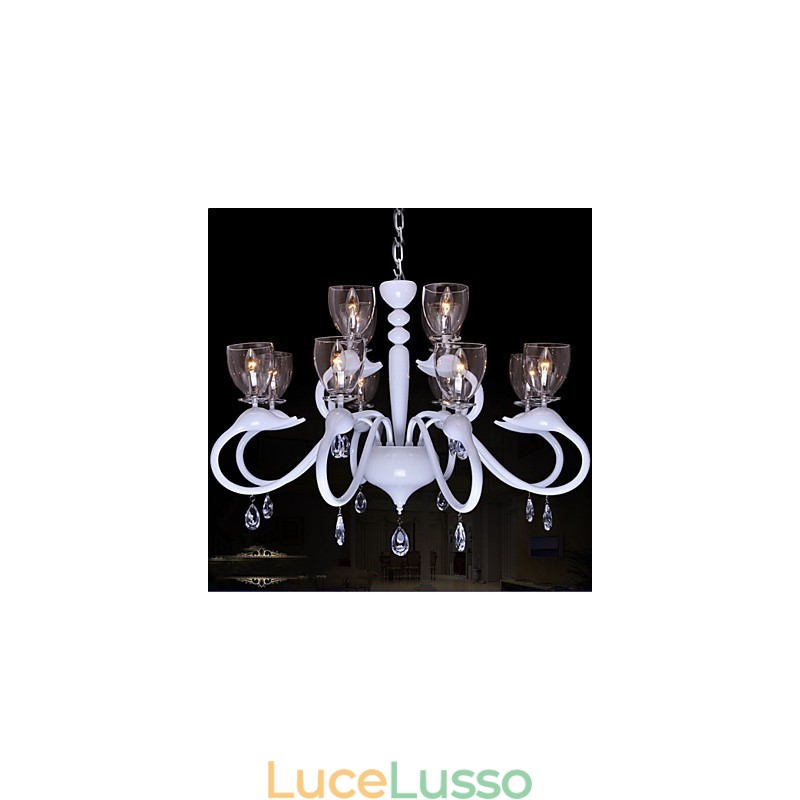 Lampadario a 12 luci con pendente in cristallo in stile europeo, individualità creativa, cigno