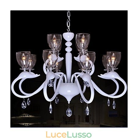 Lampadario a 12 luci con pendente in cristallo in stile europeo, individualità creativa, cigno Lampadario a 12 luci con pendente in cristallo in stile europeo, individualità creativa, cigno