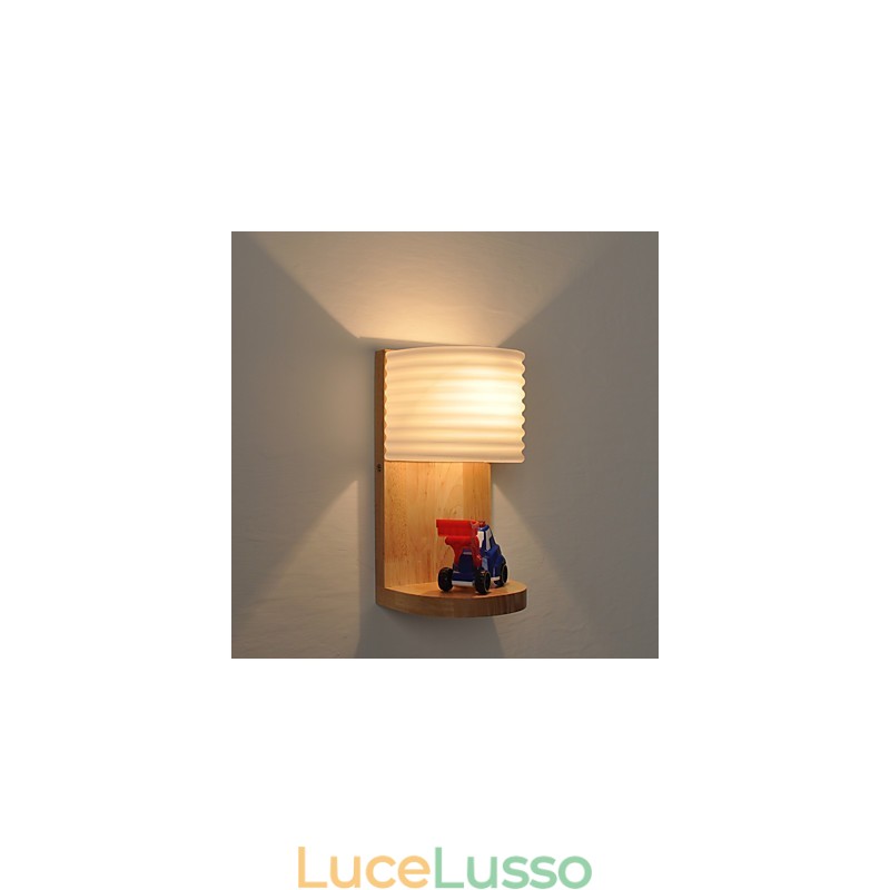 Lampada da parete semplice Lampada da comodino con paralume in vetro e legno massello per camera da letto Cassettiera Soggiorno Cameretta per bambini Dormitorio universitario Tavolino da caffè Libreria
