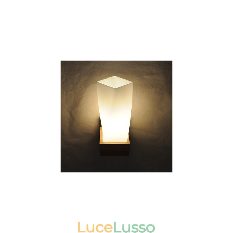Lampada da parete semplice Lampada da comodino con paralume in vetro e legno massello per camera da letto Cassettiera Soggiorno Cameretta per bambini Dormitorio universitario Tavolino da caffè Libreria