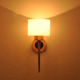 Lampada da parete semplice, lampada da comodino con paralume in vetro e legno massello per camera da letto, comò, soggiorno, cameretta per bambini