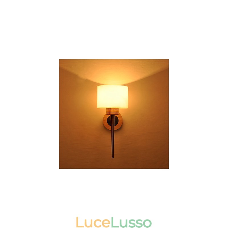 Lampada da parete semplice, lampada da comodino con paralume in vetro e legno massello per camera da letto, comò, soggiorno, cameretta per bambini