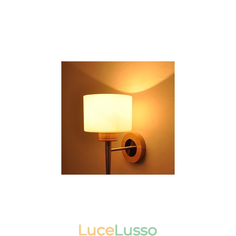 Lampada da parete semplice, lampada da comodino con paralume in vetro e legno massello per camera da letto, comò, soggiorno, cameretta per bambini