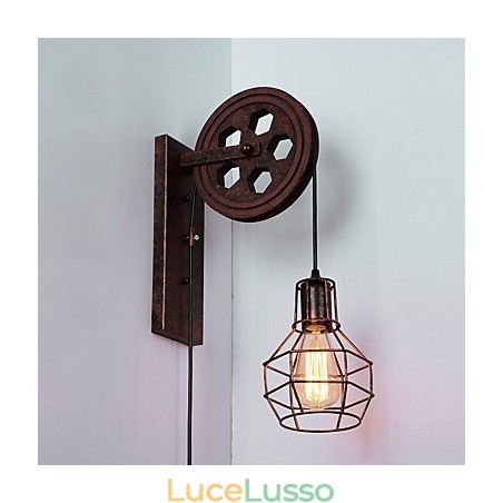 Lampada da parete in ferro retrò industriale Lampada da parete con puleggia di sollevamento di personalità creativa Lampada da parete in ferro retrò industriale Lampada da parete con puleggia di sollevamento di personalità creativa