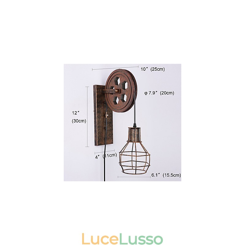 Lampada da parete in ferro retrò industriale Lampada da parete con puleggia di sollevamento di personalità creativa