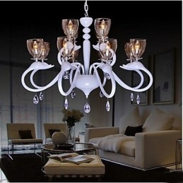 Lampadario a 12 luci con pendente in cristallo in stile europeo, individualità creativa, cigno