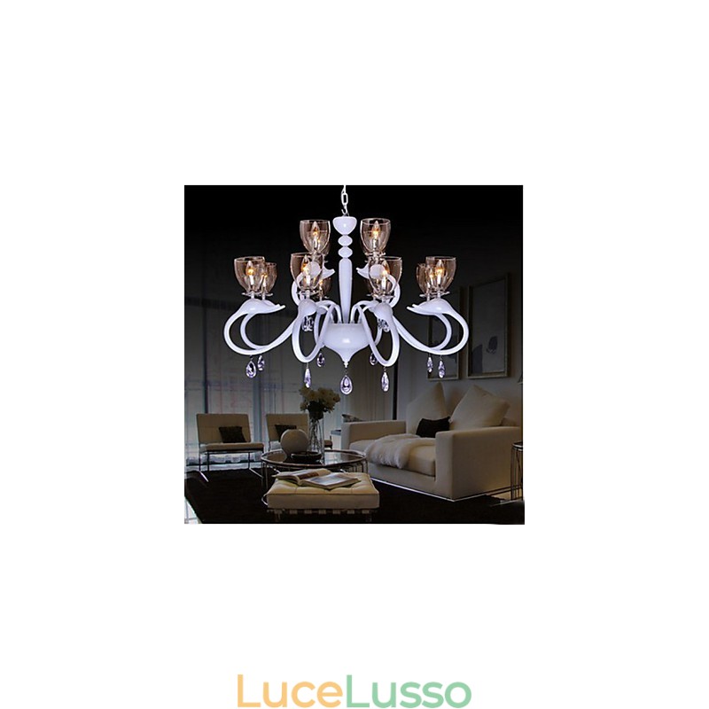 Lampadario a 12 luci con pendente in cristallo in stile europeo, individualità creativa, cigno