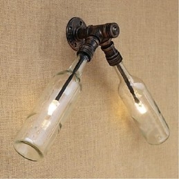 Retro American Village Creative Industry Wind Designer Lampada da parete con bottiglia d'acqua Lampada da parete blu trasparente