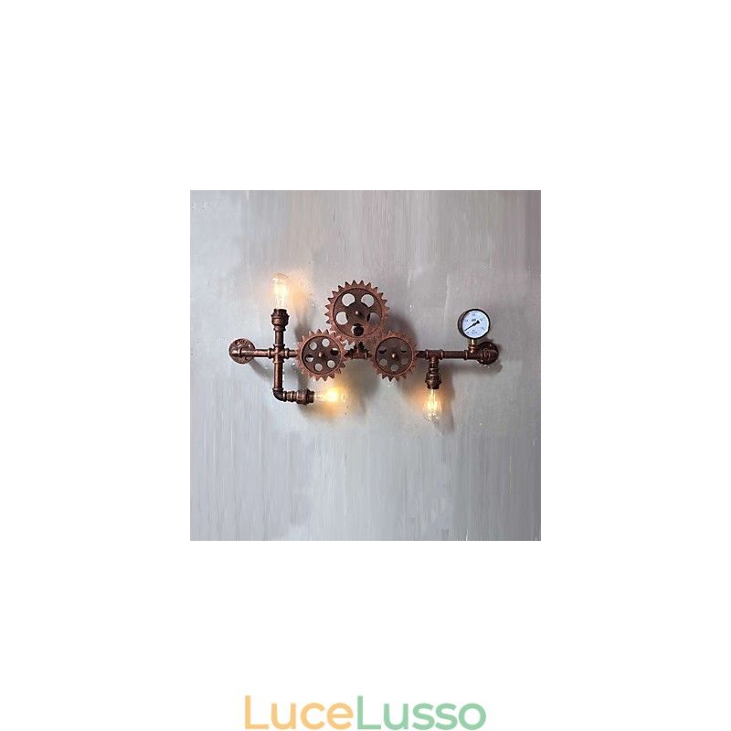 Luci da parete vintage industriali a forma di ingranaggio in legno, luci girevoli creative, illuminazione decorativa per ristoranti, bar e caffetterie