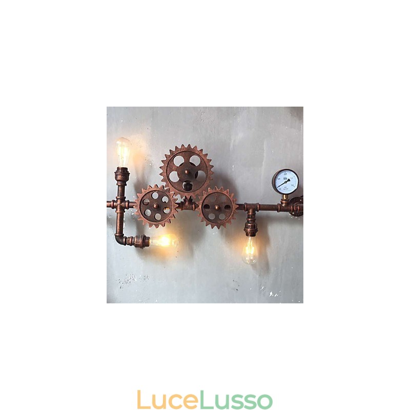 Luci da parete vintage industriali a forma di ingranaggio in legno, luci girevoli creative, illuminazione decorativa per ristoranti, bar e caffetterie