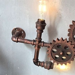 Luci da parete vintage industriali a forma di ingranaggio in legno, luci girevoli creative, illuminazione decorativa per ristoranti, bar e caffetterie