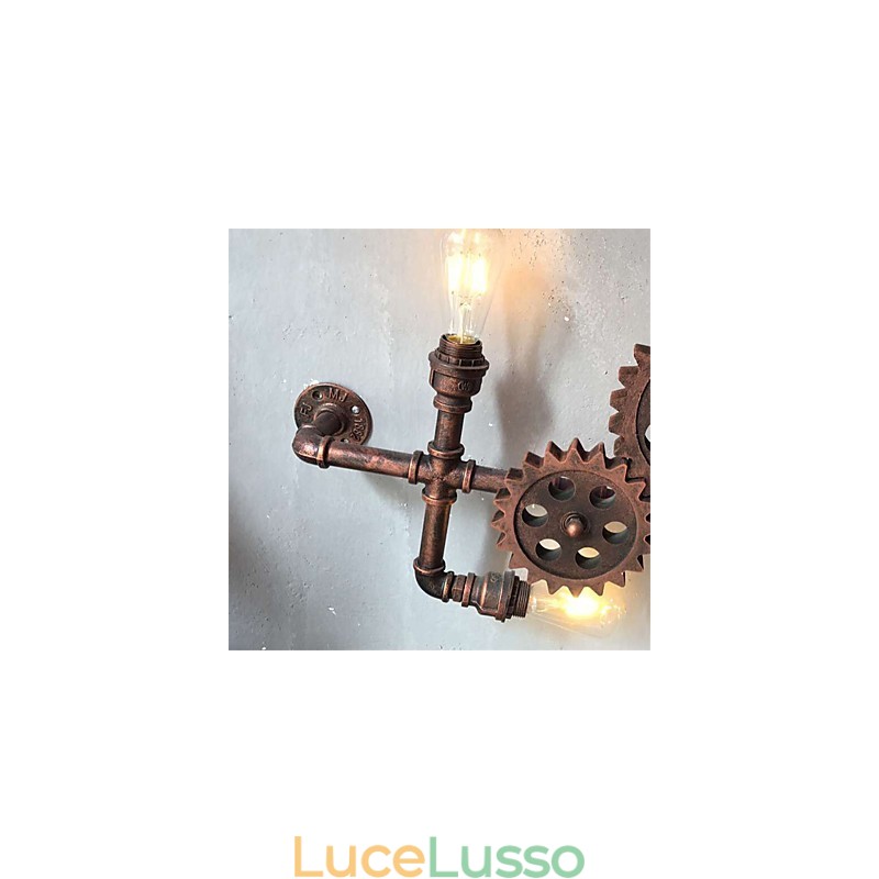 Luci da parete vintage industriali a forma di ingranaggio in legno, luci girevoli creative, illuminazione decorativa per ristoranti, bar e caffetterie