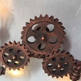 Luci da parete vintage industriali a forma di ingranaggio in legno, luci girevoli creative, illuminazione decorativa per ristoranti, bar e caffetterie