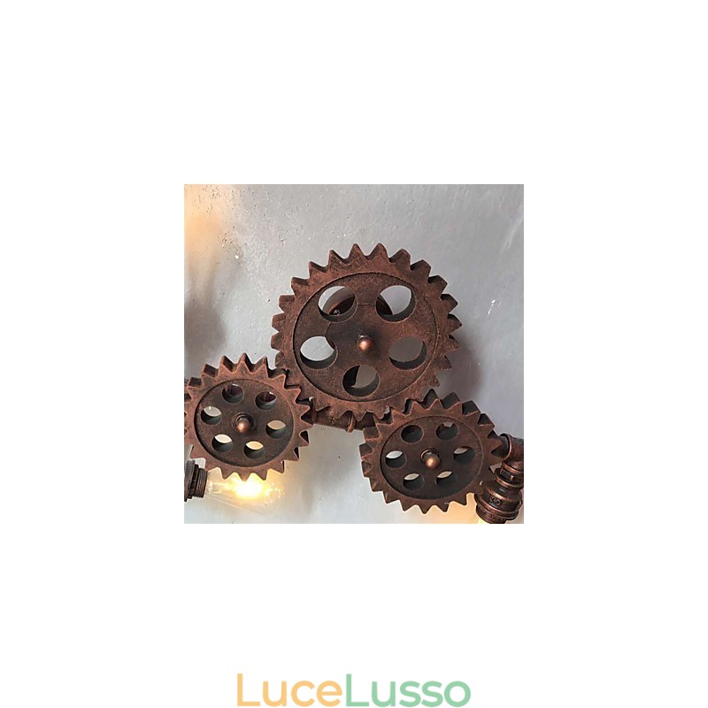 Luci da parete vintage industriali a forma di ingranaggio in legno, luci girevoli creative, illuminazione decorativa per ristoranti, bar e caffetterie