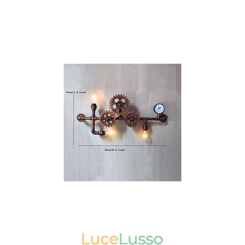 Luci da parete vintage industriali a forma di ingranaggio in legno, luci girevoli creative, illuminazione decorativa per ristoranti, bar e caffetterie