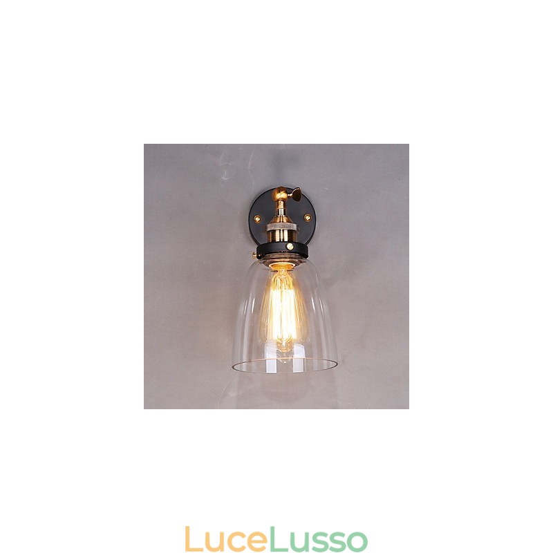 Applique da parete in vetro Industrial Edison Simplicity con base in metallo, sala da pranzo, studio, ufficio, corridoio, montaggio a parete