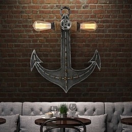Applique da parete vintage in legno a forma di ancora per barche, illuminazione creativa per ristoranti, bar e caffè