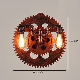 Applique da parete vintage industriale a 2 teste, luci a forma di ingranaggio in legno, decorazione per ristoranti, bar e caffè