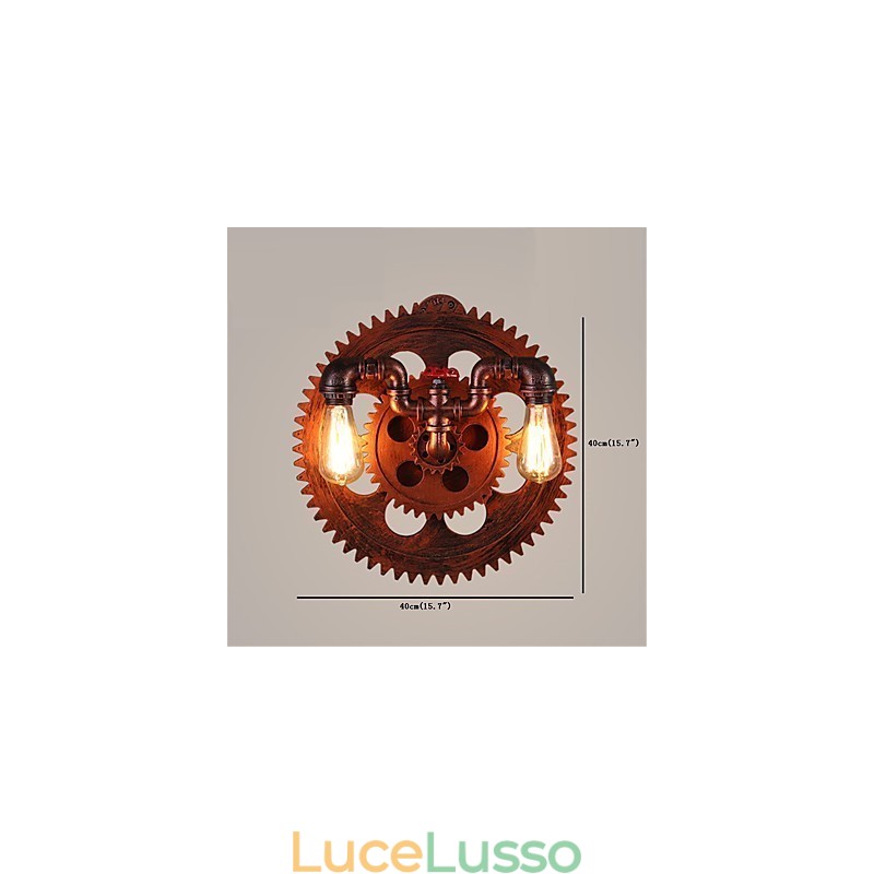 Applique da parete vintage industriale a 2 teste, luci a forma di ingranaggio in legno, decorazione per ristoranti, bar e caffè