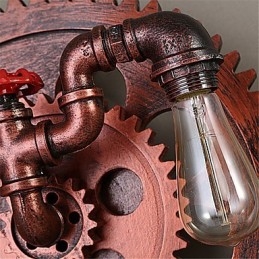 Applique da parete vintage industriale a 2 teste, luci a forma di ingranaggio in legno, decorazione per ristoranti, bar e caffè