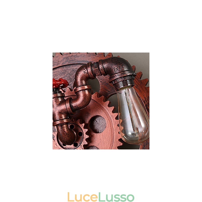 Applique da parete vintage industriale a 2 teste, luci a forma di ingranaggio in legno, decorazione per ristoranti, bar e caffè