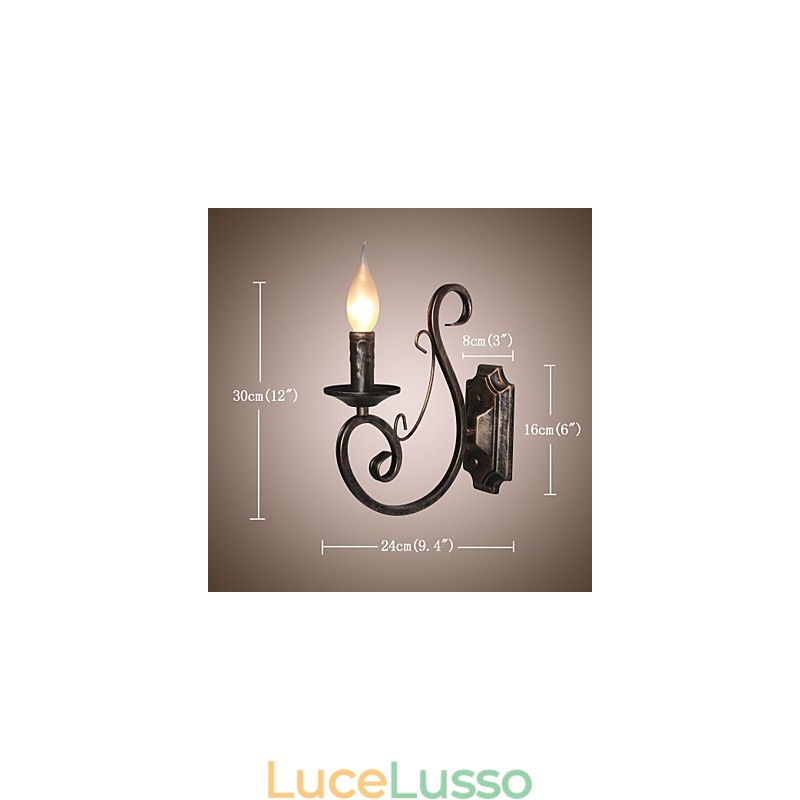 Mini lampada da parete retrò per corridoio, lampada da parete a forma di candela in metallo