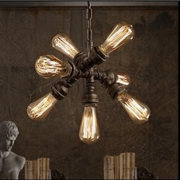Lampadario a sospensione a 7 luci in stile retrò con tubi dell'acqua industriali americani