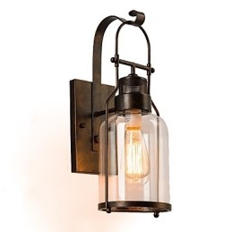 Applique da parete retrò industriale da loft con 1 luce e vetro trasparente