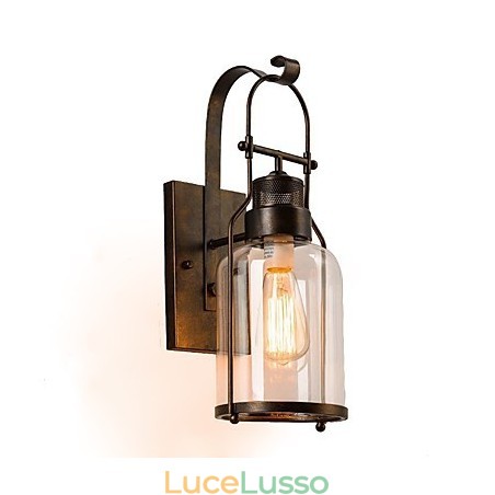Applique da parete retrò industriale da loft con 1 luce e vetro trasparente Applique da parete retrò industriale da loft con 1 luce e vetro trasparente