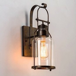 Applique da parete retrò industriale da loft con 1 luce e vetro trasparente