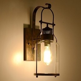 Applique da parete retrò industriale da loft con 1 luce e vetro trasparente