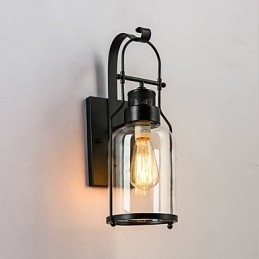 Applique da parete retrò industriale da loft con 1 luce e vetro trasparente