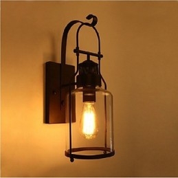 Applique da parete retrò industriale da loft con 1 luce e vetro trasparente