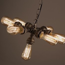 Lampadario a sospensione a 7 luci in stile retrò con tubi dell'acqua industriali americani