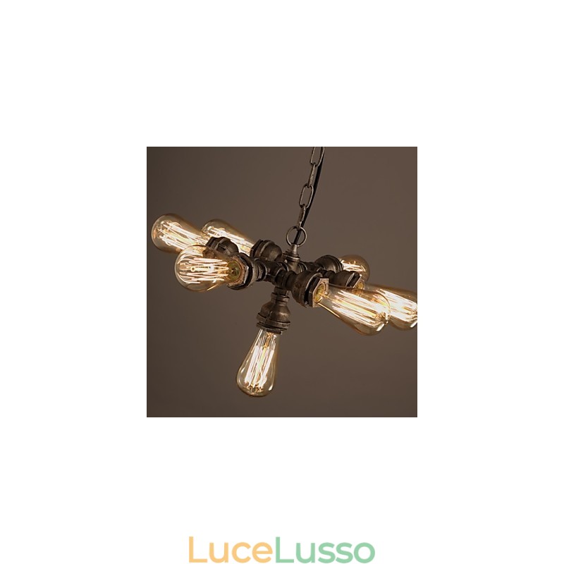 Lampadario a sospensione a 7 luci in stile retrò con tubi dell'acqua industriali americani