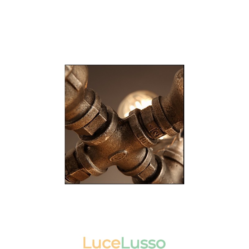 Lampadario a sospensione a 7 luci in stile retrò con tubi dell'acqua industriali americani