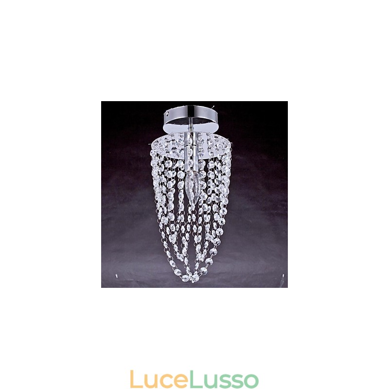 Plafoniere 1 Luce Cristallo Artistico Acciaio Inox Placcato