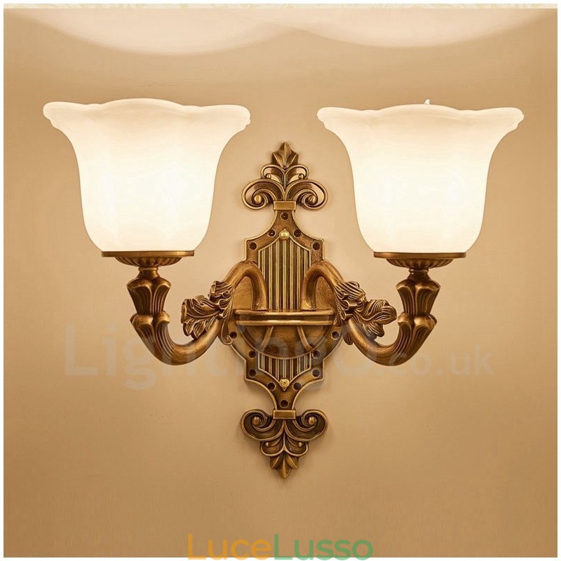Applique da parete per interni di lusso in metallo, 2 luci, tradizionale classico, soggiorno, sala da pranzo, camera da letto