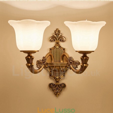 Applique da parete per interni di lusso in metallo, 2 luci, tradizionale classico, soggiorno, sala da pranzo, camera da letto Applique da parete per interni di lusso in metallo, 2 luci, tradizionale classico, soggiorno, sala da pranzo, camera da letto