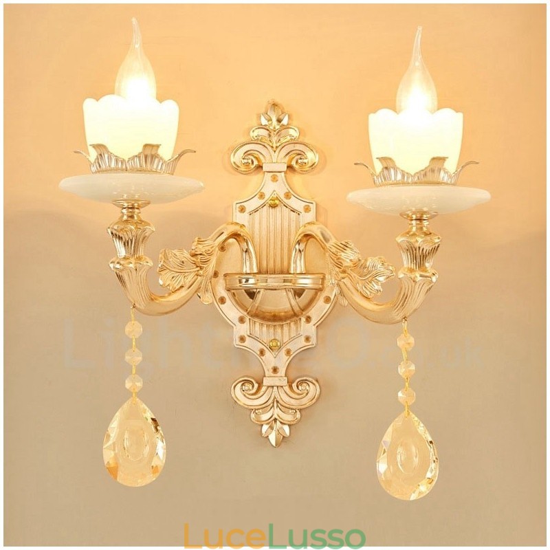 Applique da parete per interni in metallo, 2 luci, tradizionale classico, soggiorno, sala da pranzo, camera da letto