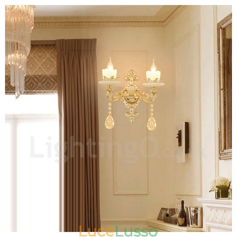 Applique da parete per interni in metallo, 2 luci, tradizionale classico, soggiorno, sala da pranzo, camera da letto