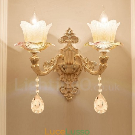 Applique da parete per interni in metallo tradizionale classico a 2 luci per soggiorno, sala da pranzo, camera da letto Applique da parete per interni in metallo tradizionale classico a 2 luci per soggiorno, sala da pranzo, camera da letto