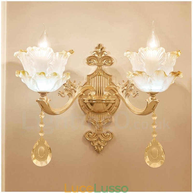 Applique da parete per interni in metallo tradizionale classico a 2 luci per soggiorno, sala da pranzo, camera da letto