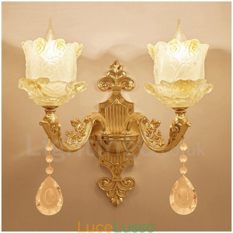 Applique da parete per interni in metallo tradizionale classico a 2 luci per soggiorno, sala da pranzo, camera da letto