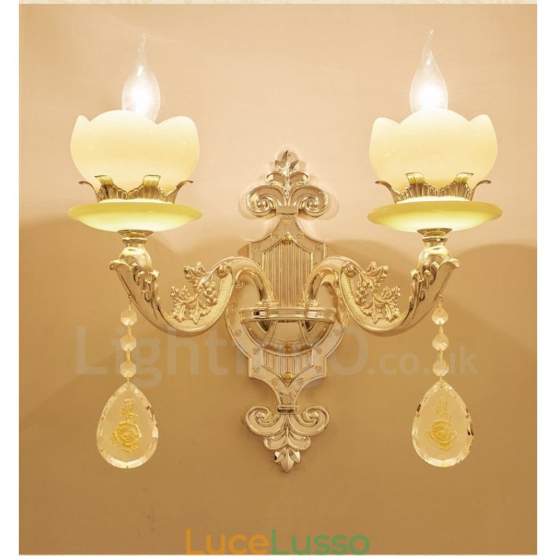 Applique da parete per interni in metallo, 2 luci, tradizionale classico, soggiorno, sala da pranzo, camera da letto