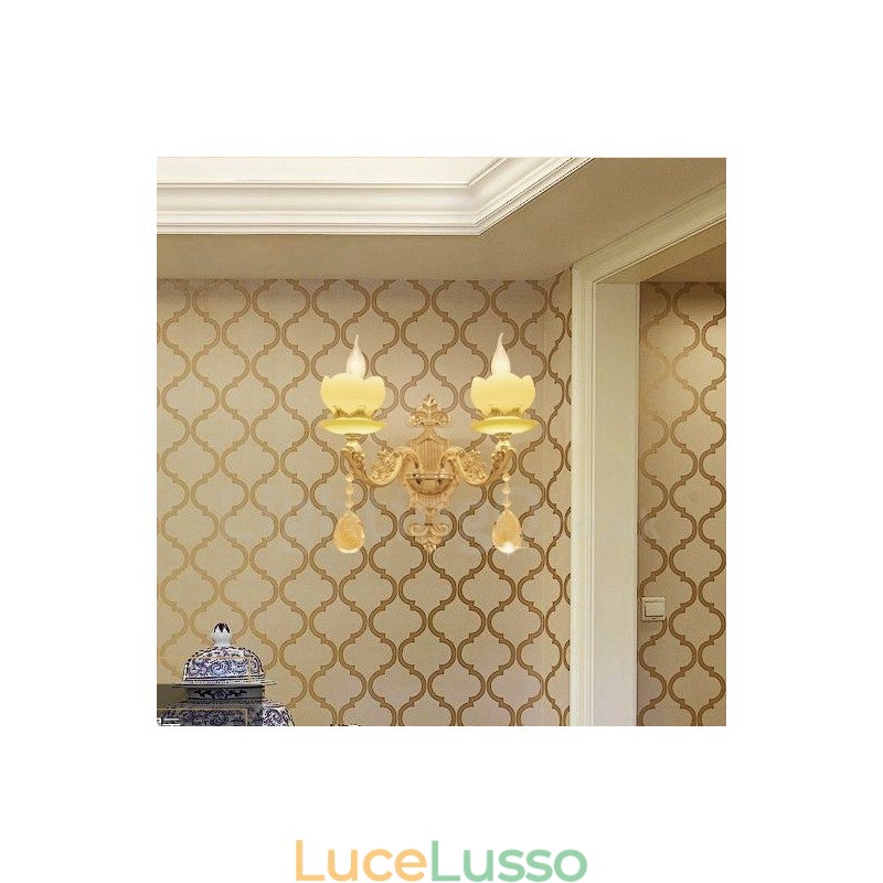Applique da parete per interni in metallo, 2 luci, tradizionale classico, soggiorno, sala da pranzo, camera da letto