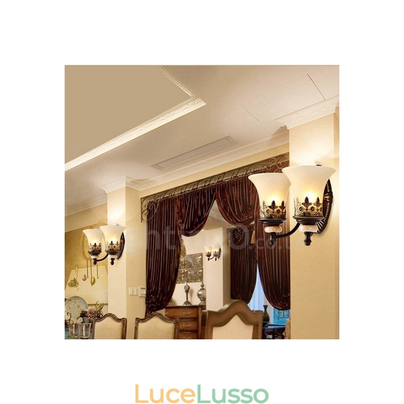 Applique da parete per interni in metallo tradizionale classico a 2 luci per soggiorno, sala da pranzo, camera da letto