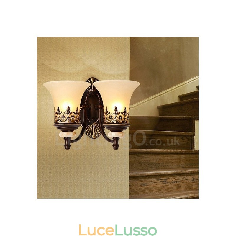 Applique da parete per interni in metallo tradizionale classico a 2 luci per soggiorno, sala da pranzo, camera da letto