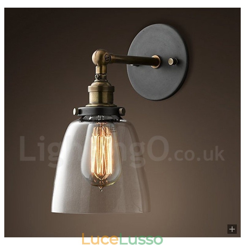 Applique da parete rustica da camera da letto con paralume in vetro, 1 luce