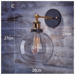 Applique da parete rustica da camera da letto con paralume in vetro, 1 luce
